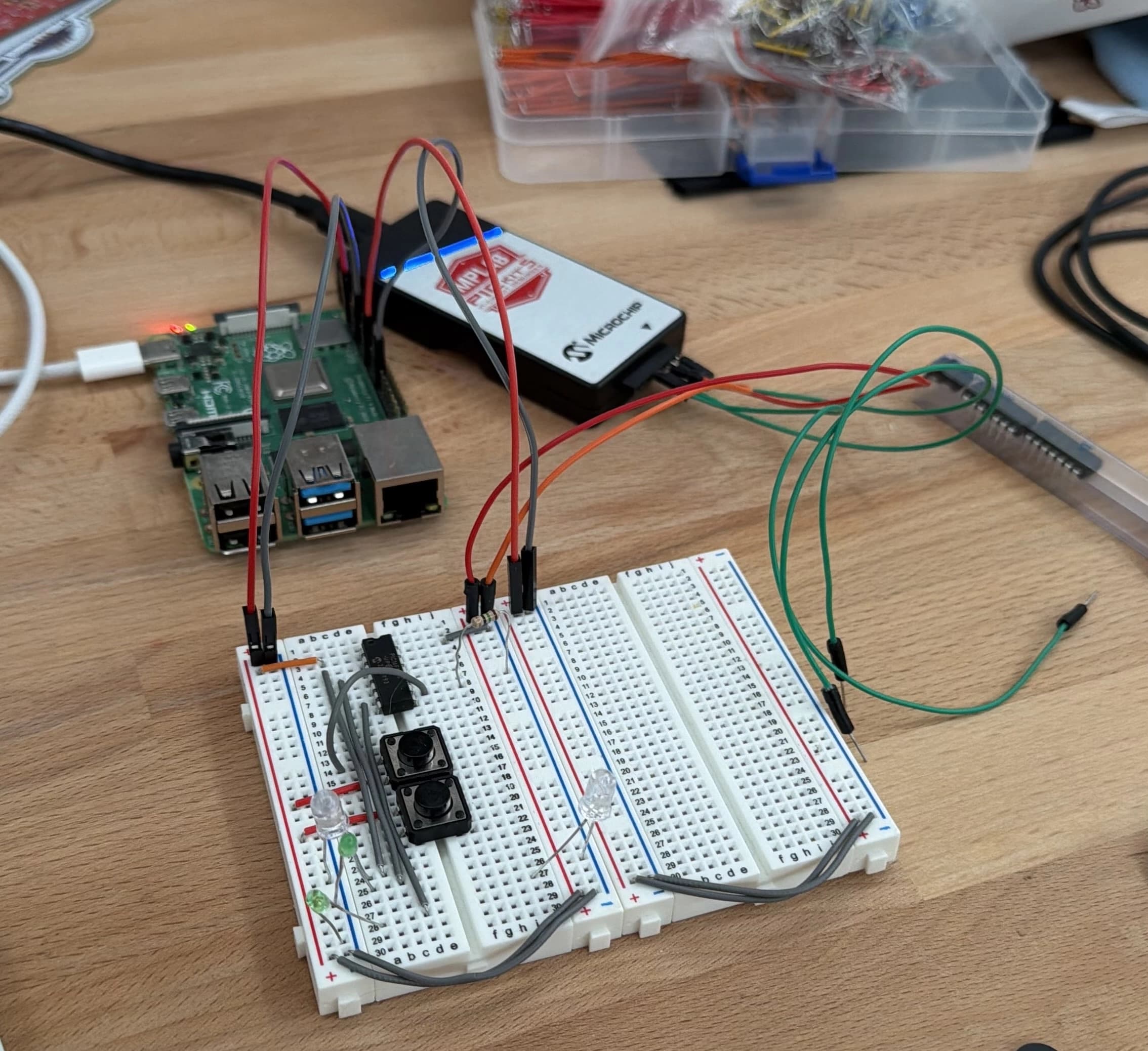 Breadboard test setup for the badge circuit