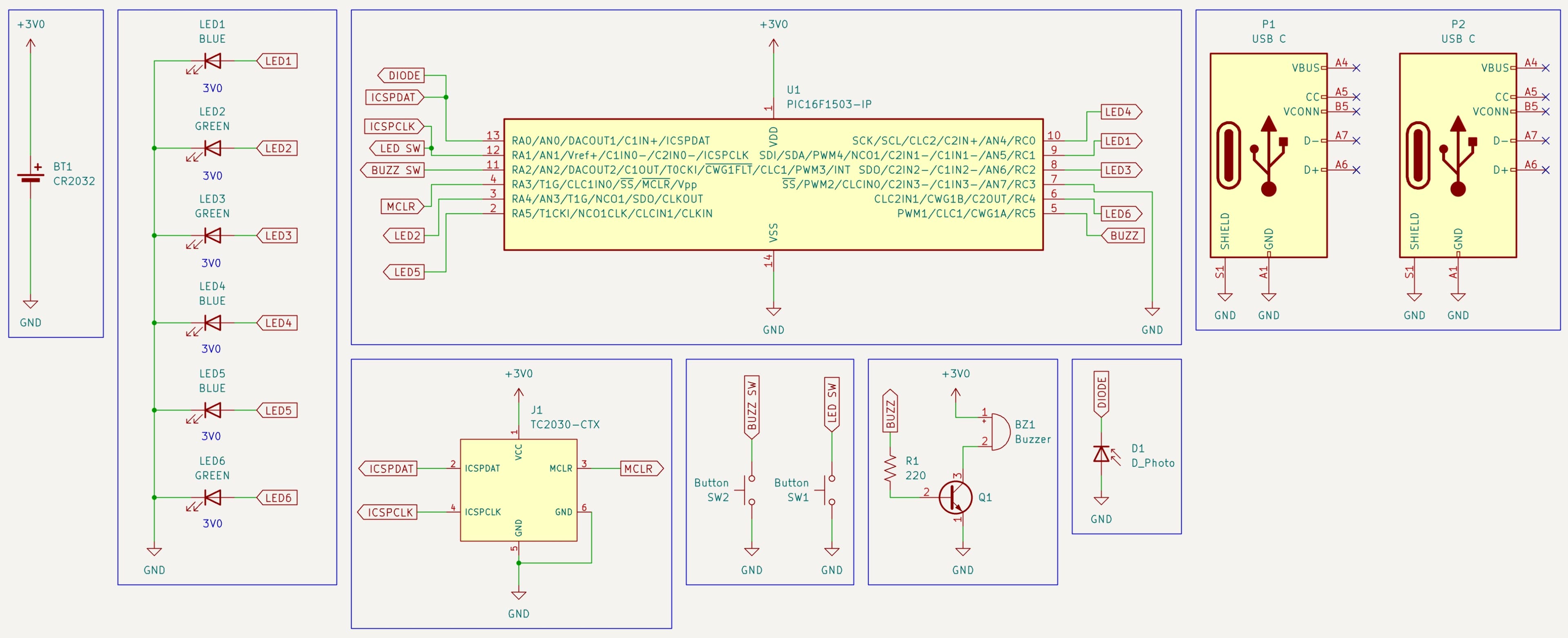 The badge's PCB schematic
