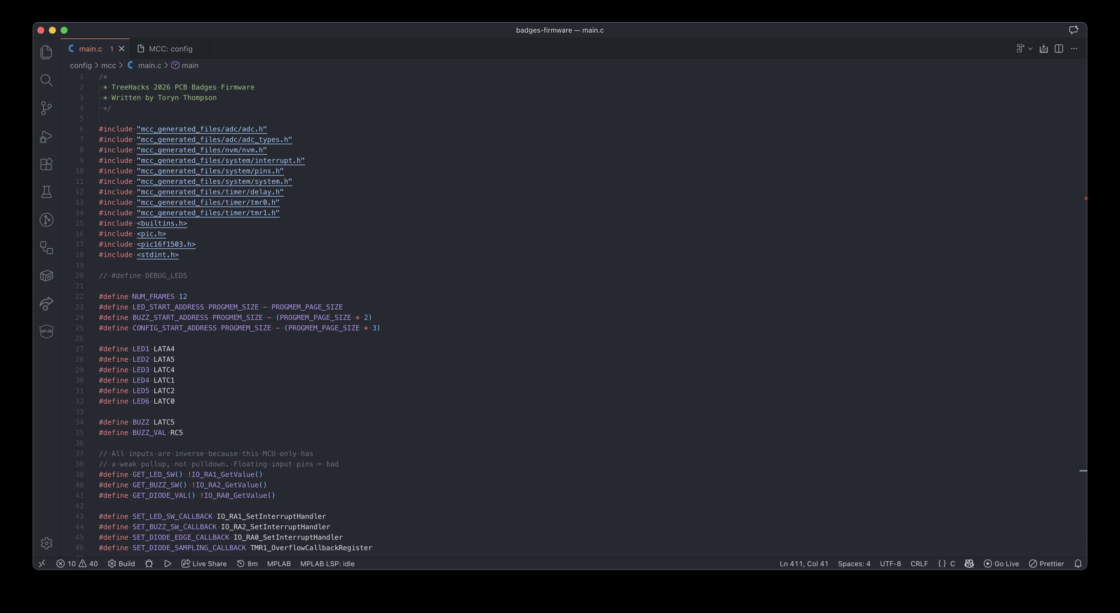 Badge firmware source code open in VS Code